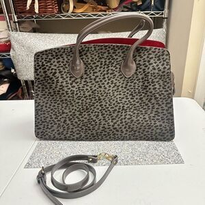 Alberta diCanio Animal Print Gray Large Italian Leather Satchel Handbag NEW‎